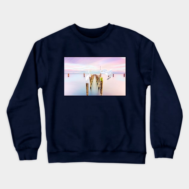 Great White Egrets at Ocean Crewneck Sweatshirt by lauradyoung